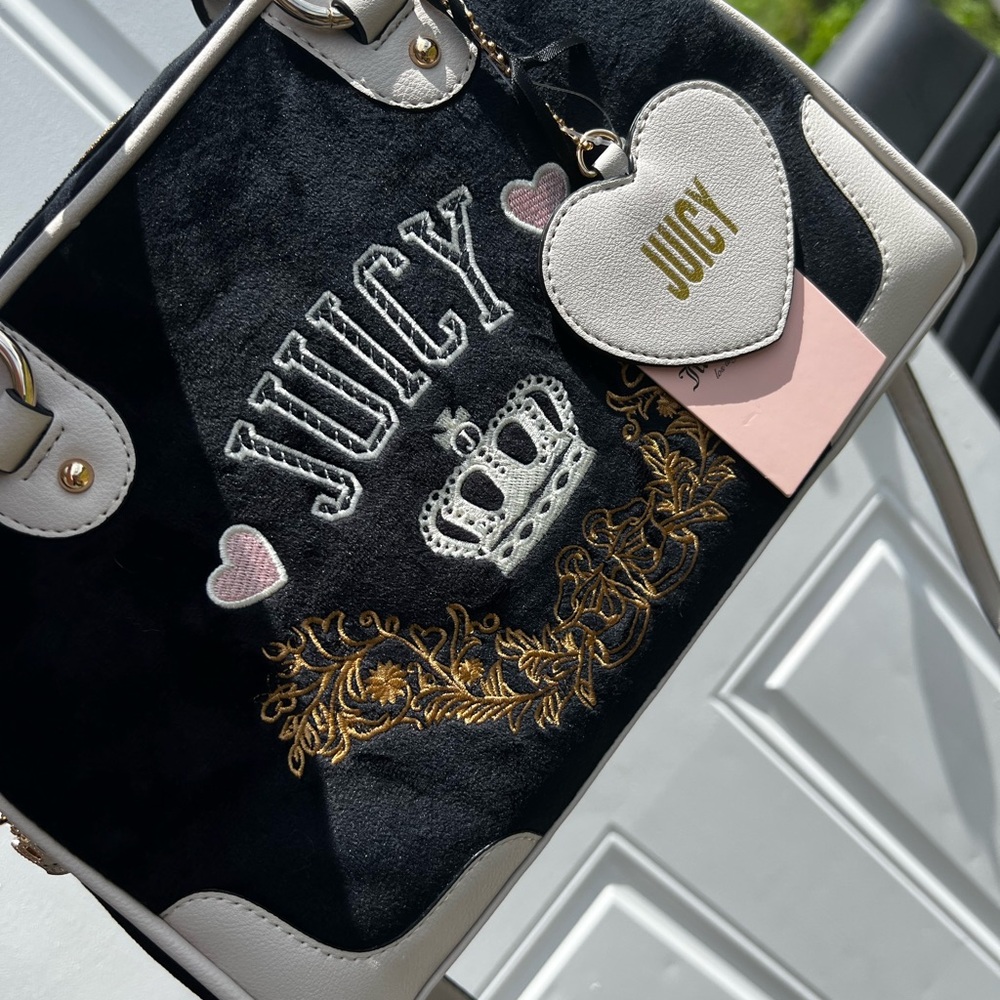 Juicy Couture Black, White & Pink Heart Charm Tote